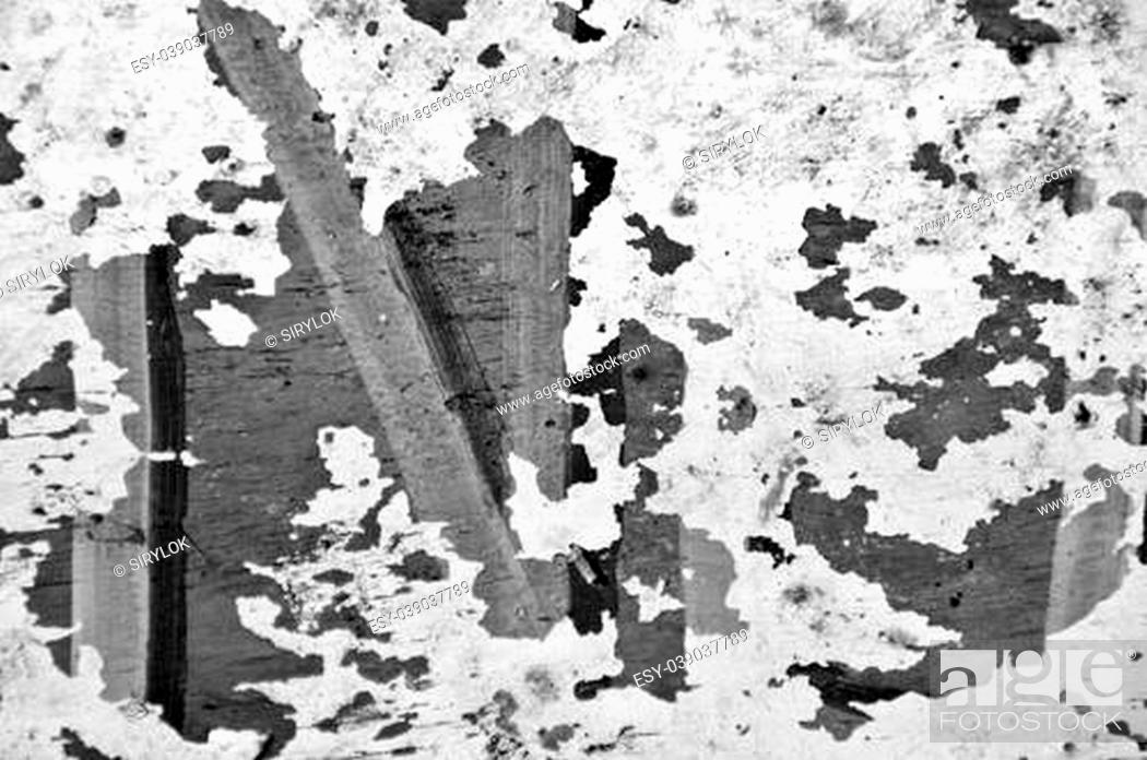 Stock Photo: Wood texture with chipped paint grungy stained background. Black and white.