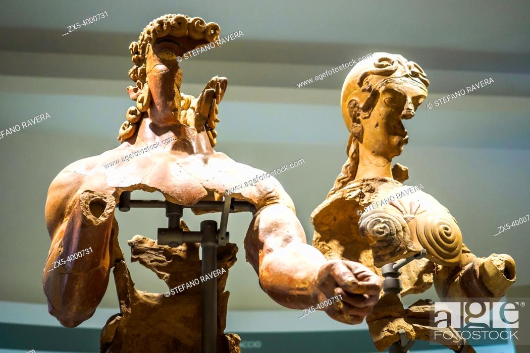 Photo de stock: Group of Hercules and Minerva depicting the introduction of the hero into Olympus by the goddess, his protector. Donario with an Ionic-Attic stylistic imprint.