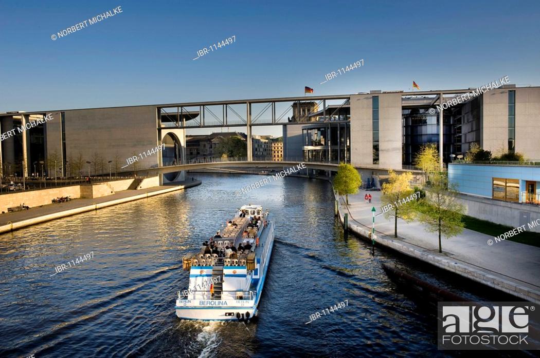 Stock Photo: Reichstag Building and Paul Loebe House, Spree River, Berlin, Germany, Europe.