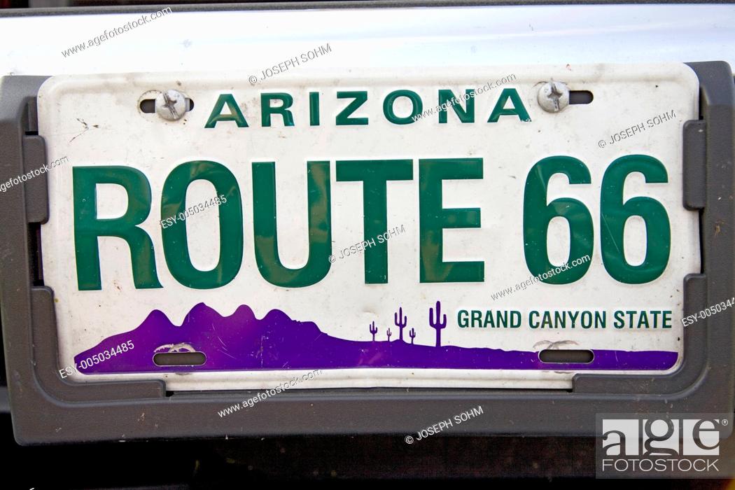 Stock Photo: Route 66 Arizona classic Americana license plate.
