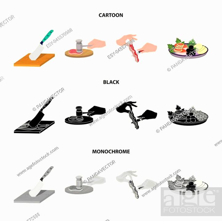 Cutlass on a cutting board, hammer for chops, cooking bacon, eating fish  and vegetables, Stock Vector, Vector And Low Budget Royalty Free Image.  Pic. ESY-045570988 | agefotostock