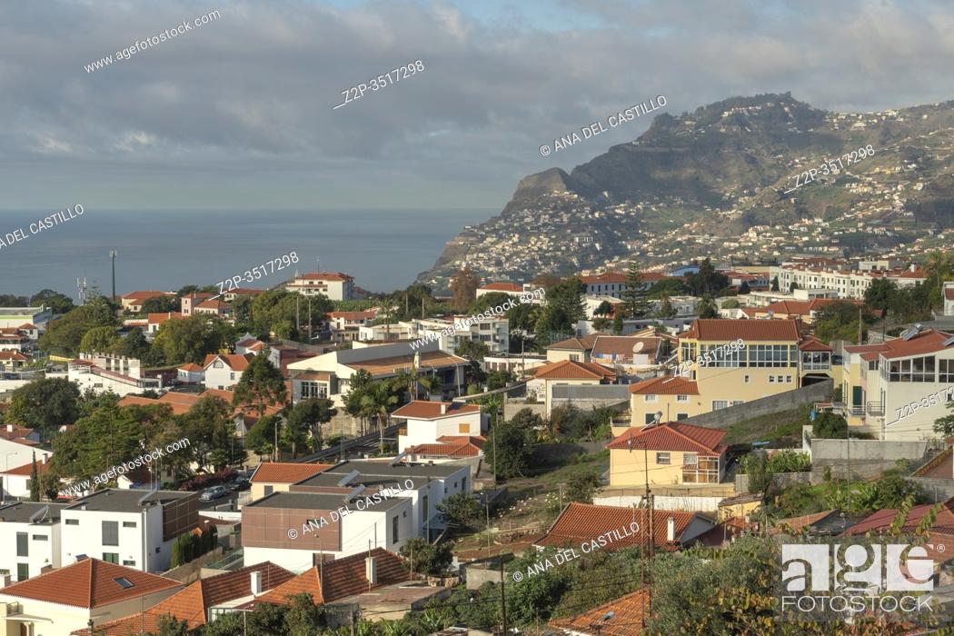 Stock Photo: Aerial view of Funchal, capital city on Madeira Island from viewpoint Pico dos barcelos lookout.