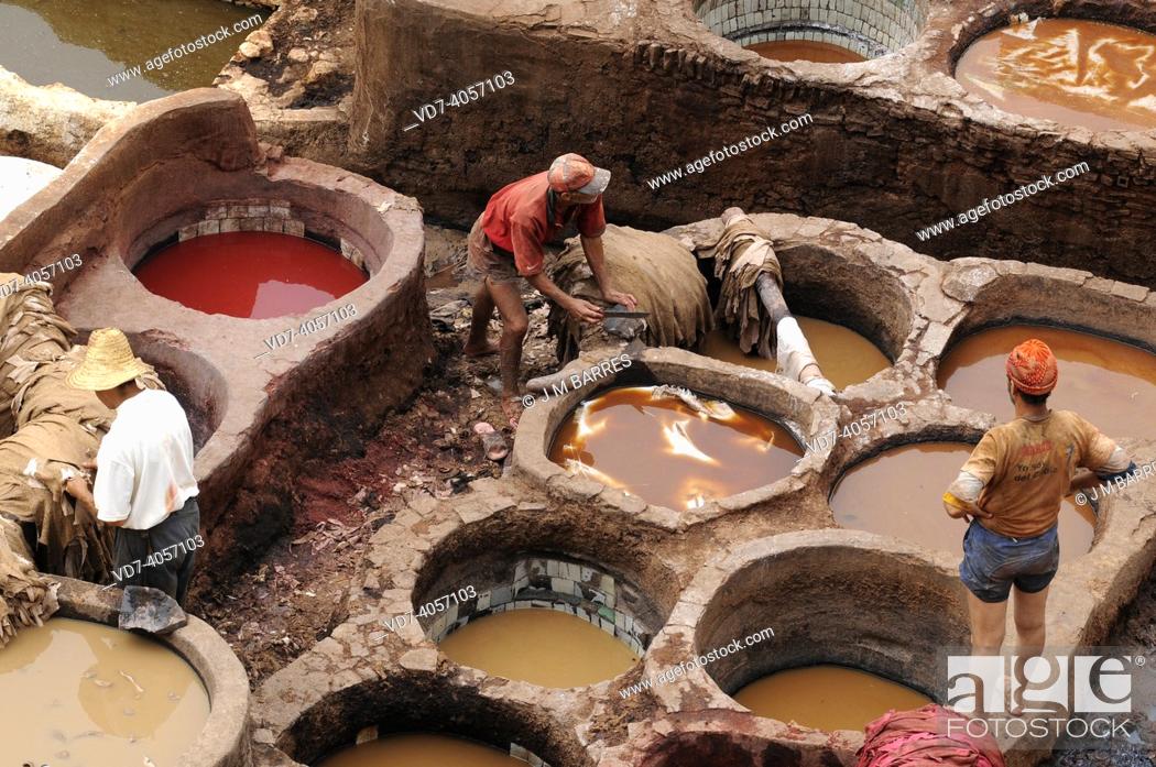 Stock Photo: Chouara tannery, staining tanks. Fez, Morocco.