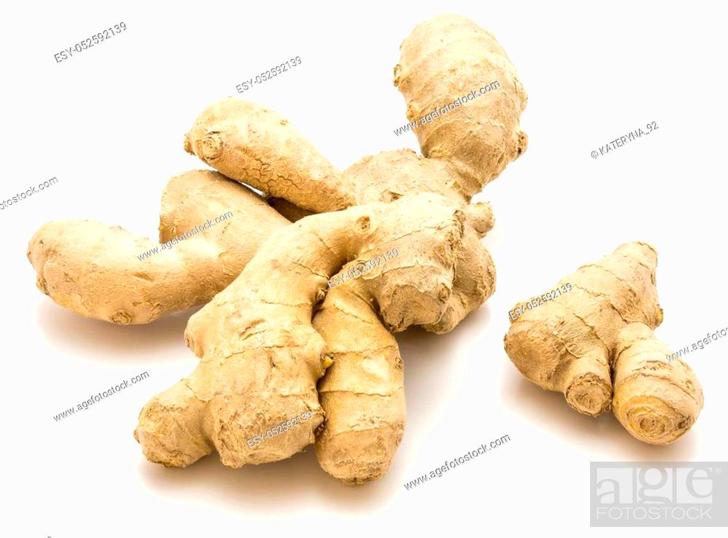 Stock Photo: Three roots ginger rhizome isolated on white background.