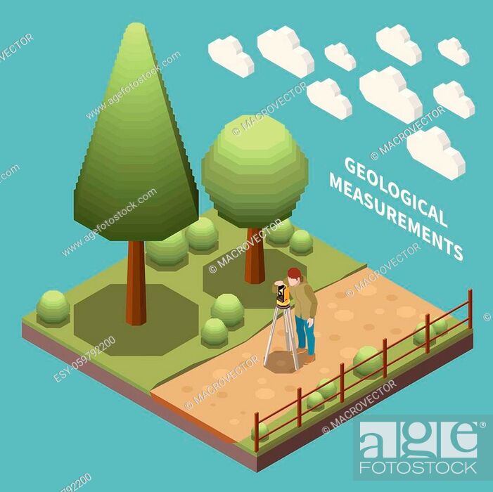 Stock Vector: Geology earth exploration isometric composition geologist at work measuring something with special instruments vector illustration.