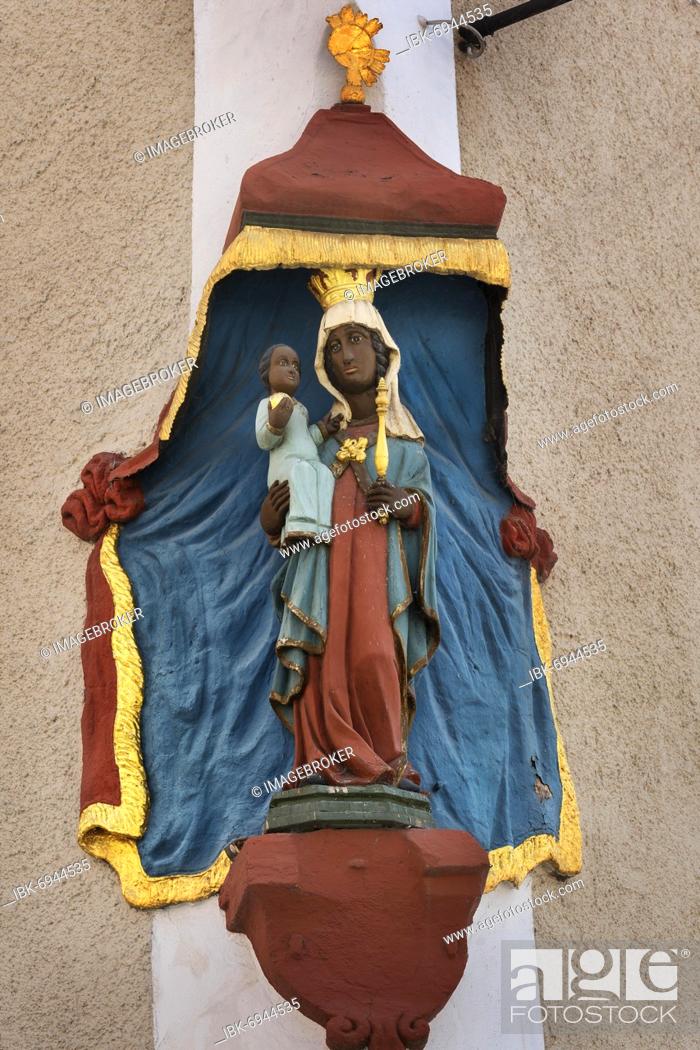 Stock Photo: Figure of the black Madonna with baby Jesus in the Marktstraße, Bad Tölz, Upper Bavaria, Bavaria, Germany, Europe.