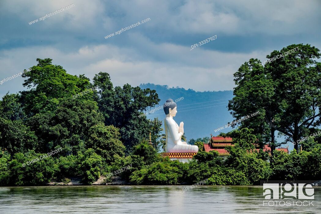 Stock Photo: Giant Buddha on Shwe Paw Island along the Ayeyarwady (Irrawaddy) River; Shwegu, Kachin, Myanmar (Burma).