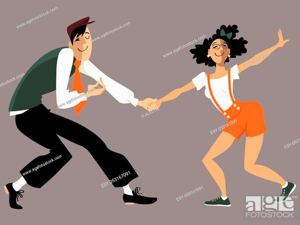 Cute cartoon couple dancing lindy hop or swing, EPS 8 vector illustration,  no transparencies, Stock Vector, Vector And Low Budget Royalty Free Image.  Pic. ESY-053167091 | agefotostock