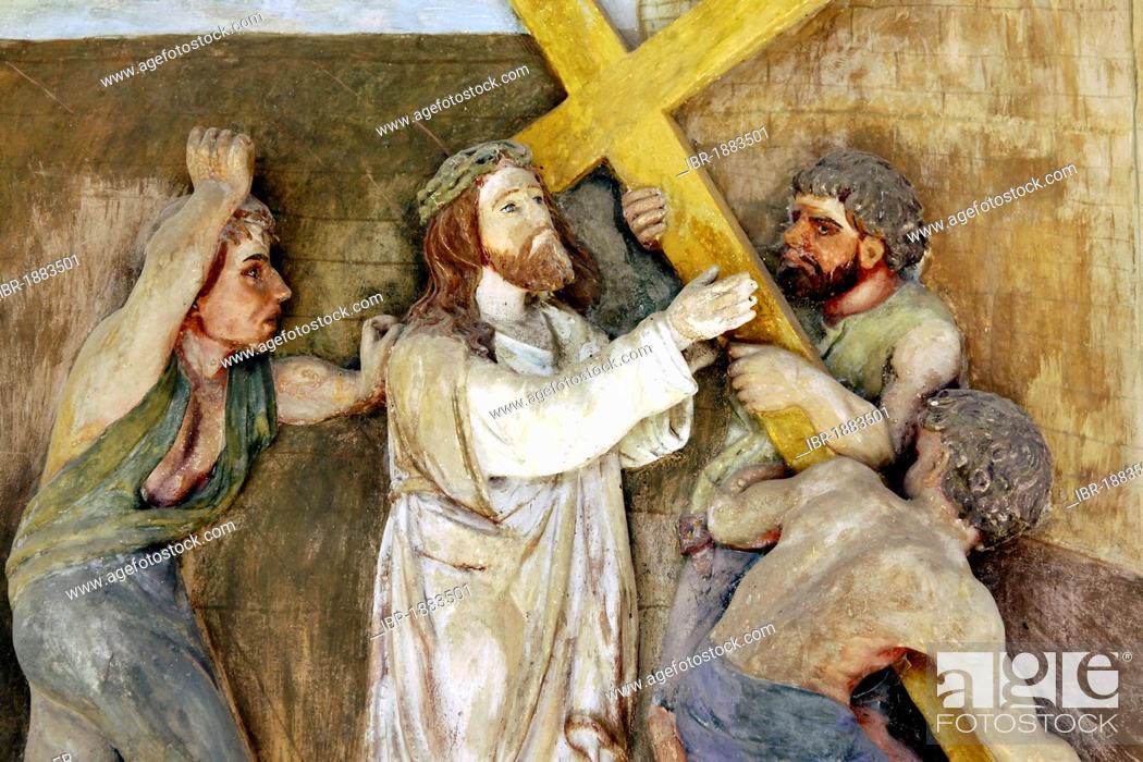 Photo de stock: Fresco of the Stations of the Cross, portico of the pilgrimage church ofSacro Monte della Santissima Trinita di Ghiffa in Ghiffa on Lake Maggiore, Piedmont.
