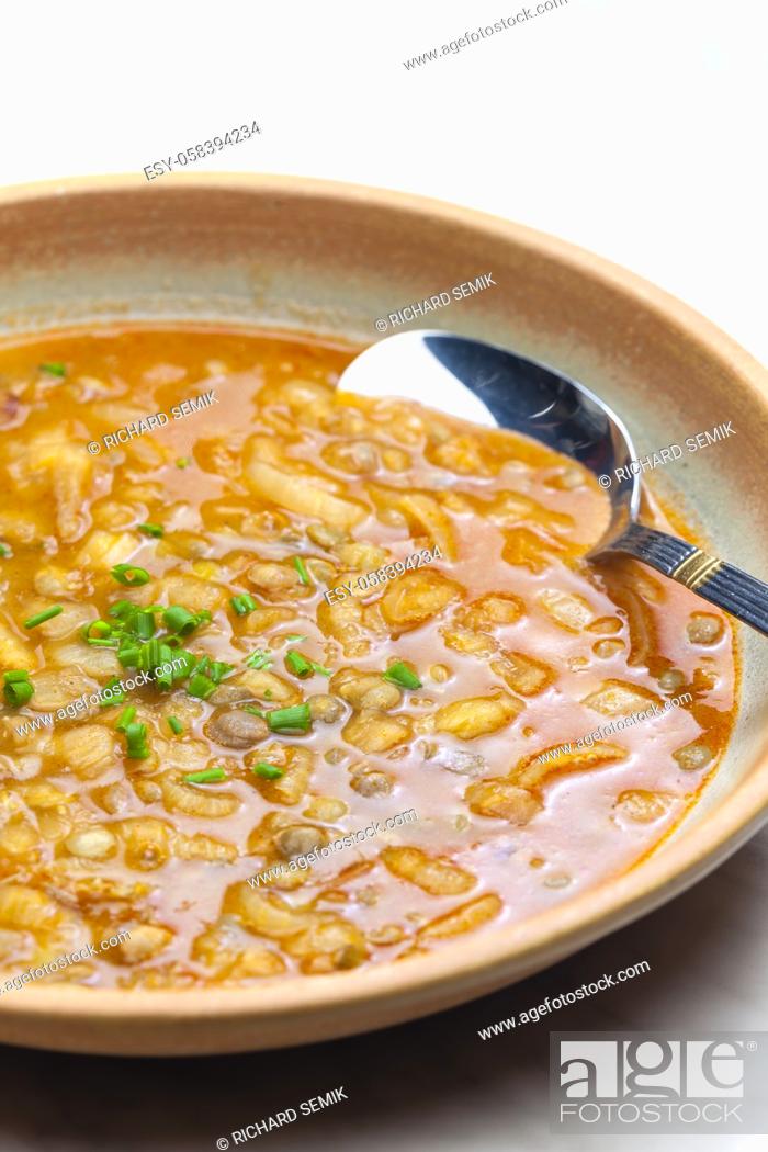 Stock Photo: bean soup with red pepper.