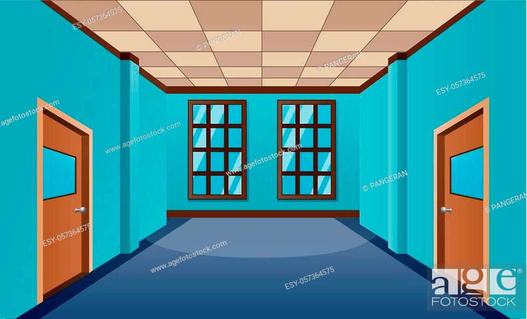 Cartoon school hallway with window and many doors, Stock Vector, Vector And  Low Budget Royalty Free Image. Pic. ESY-057364575 | agefotostock