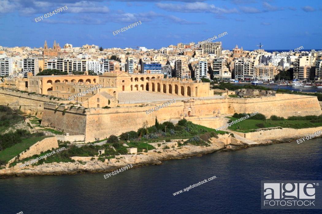 Stock Photo: Fort Manoel as seen from Hastings Gardens in Valletta.