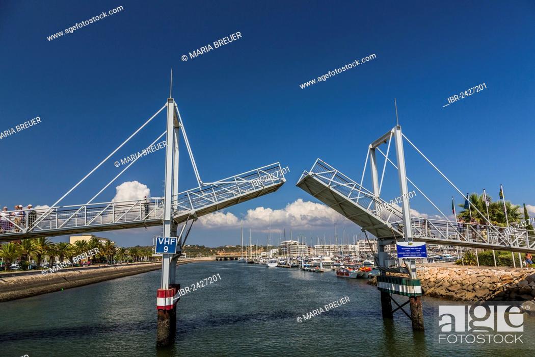 Stock Photo: Pedestrian bridge, marina, Lagos, Algarve, Portugal, Europe.