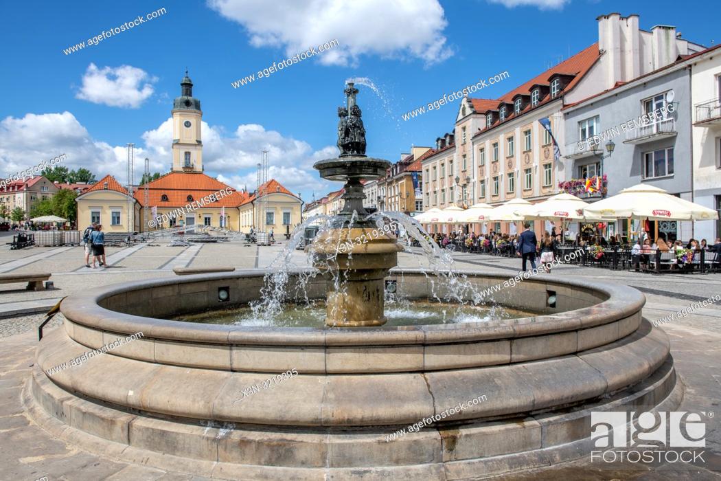 Stock Photo: A tiered outdoor fountain in Bialystok, Poland.