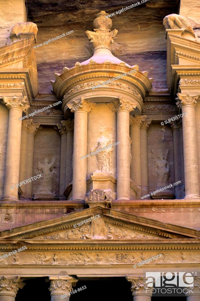 Stock Photo: Jordan, Petra, Detail of Treasury Al Khazneh Farun.