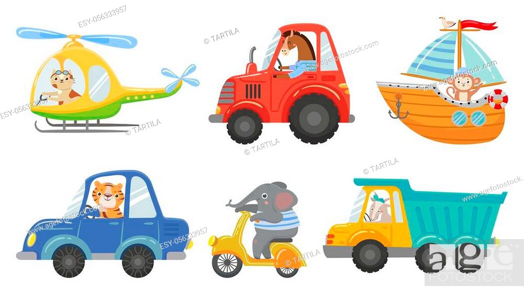 Cute animal drivers. Animal driving car, tractor and truck, Stock Vector,  Vector And Low Budget Royalty Free Image. Pic. ESY-056333957 | agefotostock