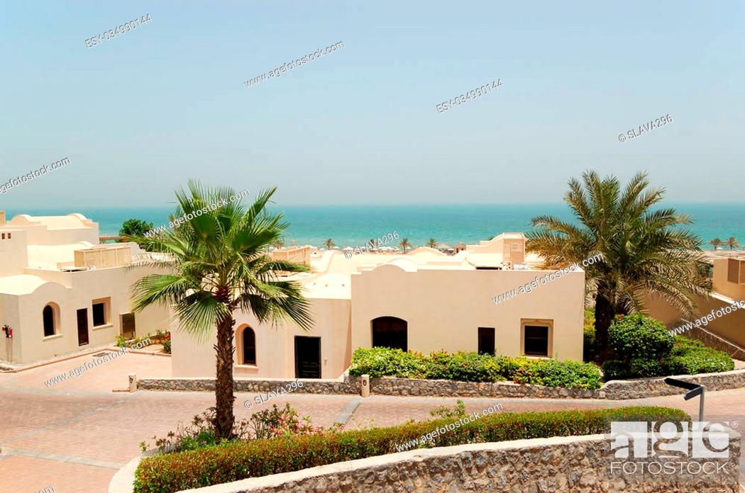 Stock Photo: Holliday villas at the luxury hotel and palm, Ras Al Khaimah, UAE.