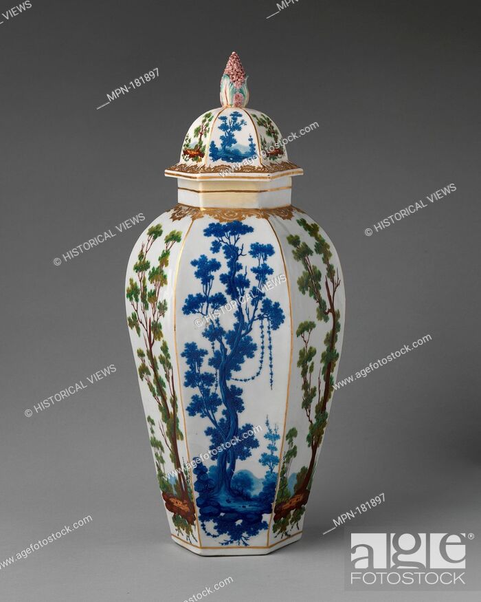 Stock Photo: Vase with cover (part of a garniture of three vases). Factory: Bristol (British); Factory director: Richard Champion; Decorator: Socquet (active 1753-73); Date:.
