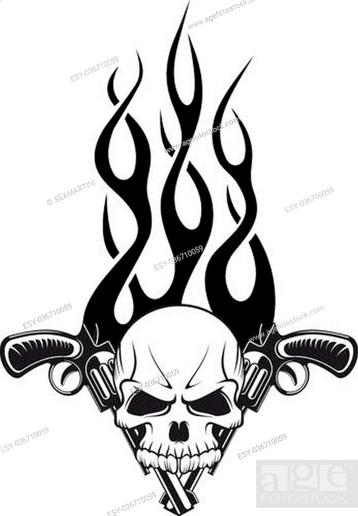 Human skull with gun and flames for tattoo design, Stock Vector, Vector And  Low Budget Royalty Free Image. Pic. ESY-036710059 | agefotostock