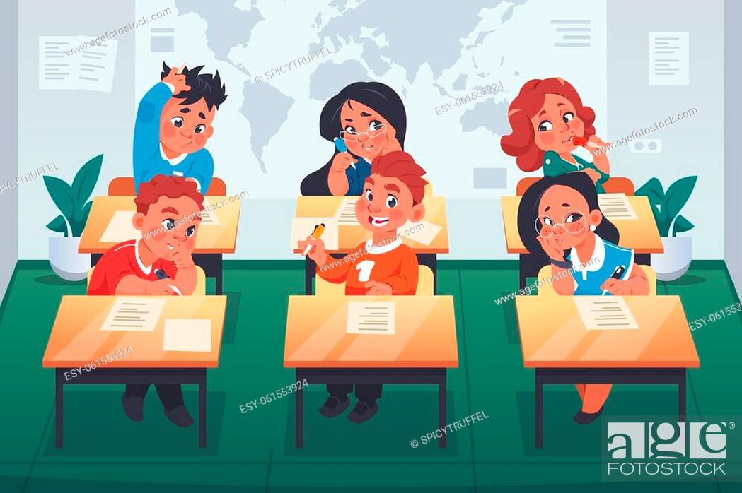 Children in classroom. Cartoon primary school students sitting in class room,  Stock Vector, Vector And Low Budget Royalty Free Image. Pic. ESY-061553924  | agefotostock