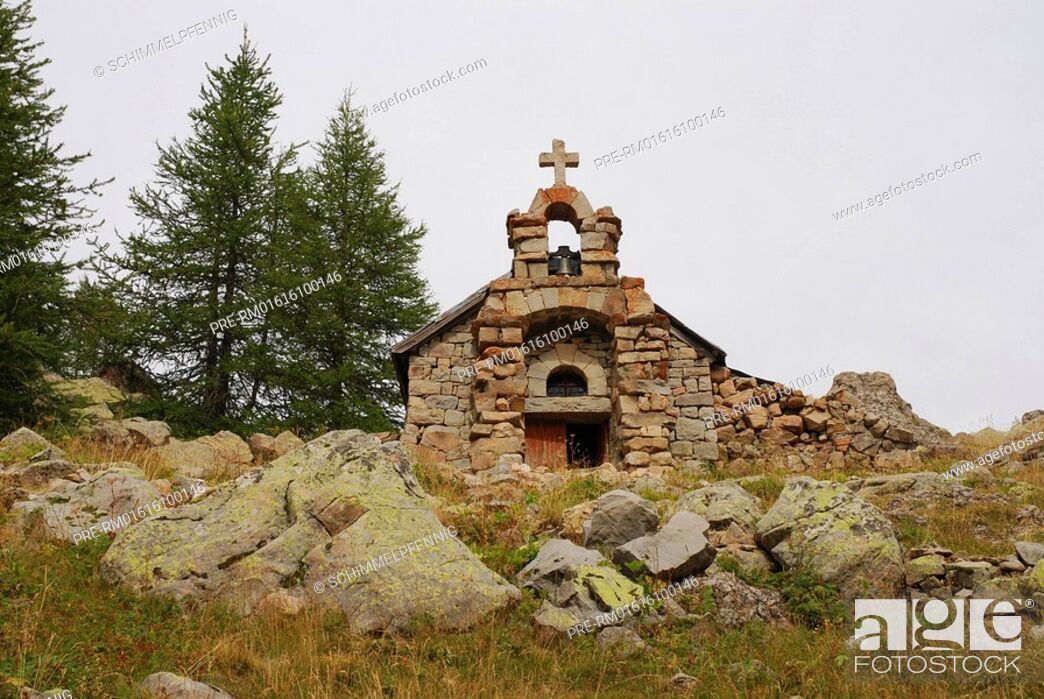 Stock Photo: Chapel at the Lac d'Allos, Mercantour Nationalpark, alps, France,.