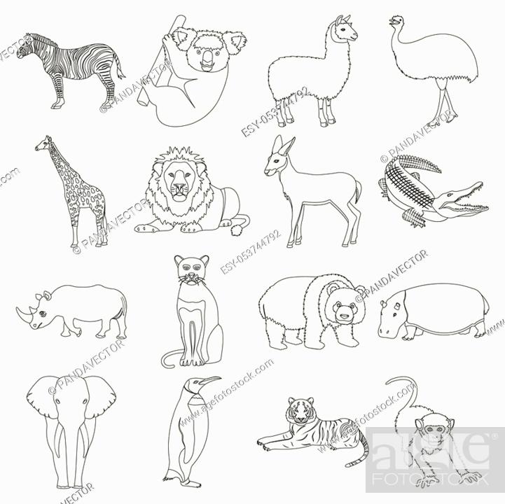 Ostrich emu, crocodile, giraffe, tiger, penguin and other wild animals,  Stock Vector, Vector And Low Budget Royalty Free Image. Pic. ESY-053744792  | agefotostock