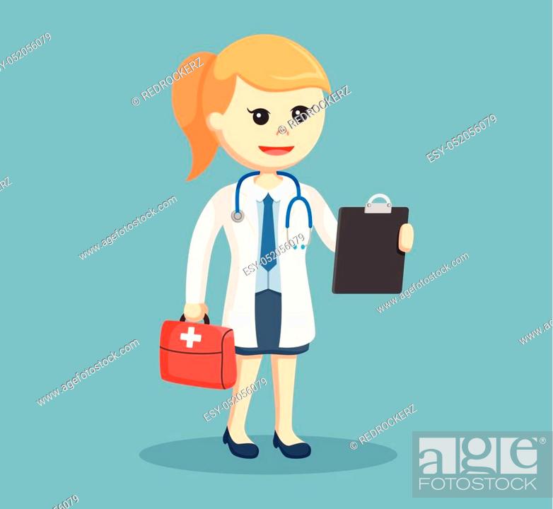 Stock Vector: woman doctor with her equipment.
