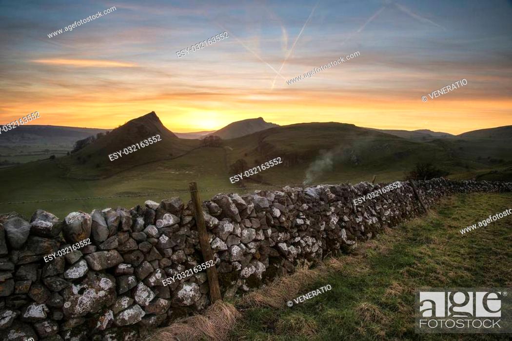 Stock Photo: Stunning landscape of Chrome Hill and Parkhouse Hill Dragon's Back in Peak District in UK.