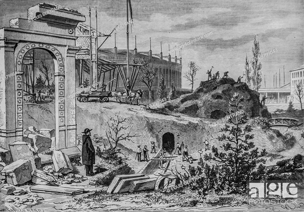 Stock Photo: the demolitions at the champ de mars, the illustrious universe, editor michel levy 1868.