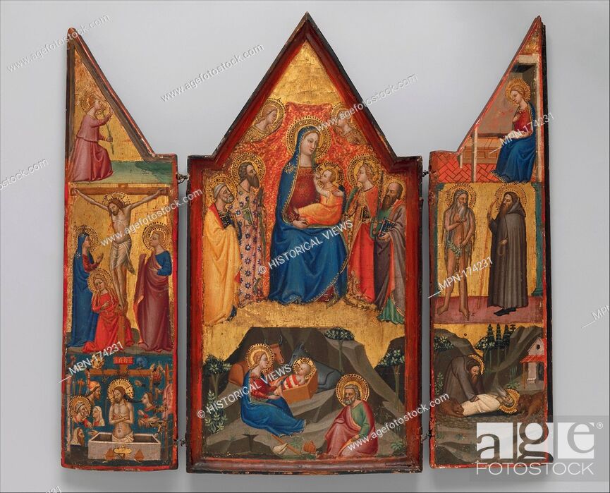 Photo de stock: Madonna and Child Enthroned with Saints Peter, Bartholomew, Catherine of Alexandria, and Paul, and (below) the Nativity; left wing (top to bottom): Annunciatory.