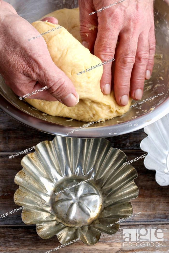 Stock Photo: How to make yeast dough - step by step. Party dessert.