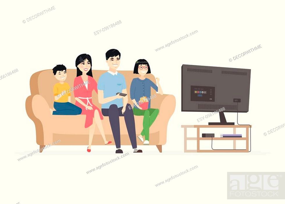 Happy Chinese family watching TV - modern cartoon people characters  illustration on white background, Stock Vector, Vector And Low Budget  Royalty Free Image. Pic. ESY-056186488 | agefotostock