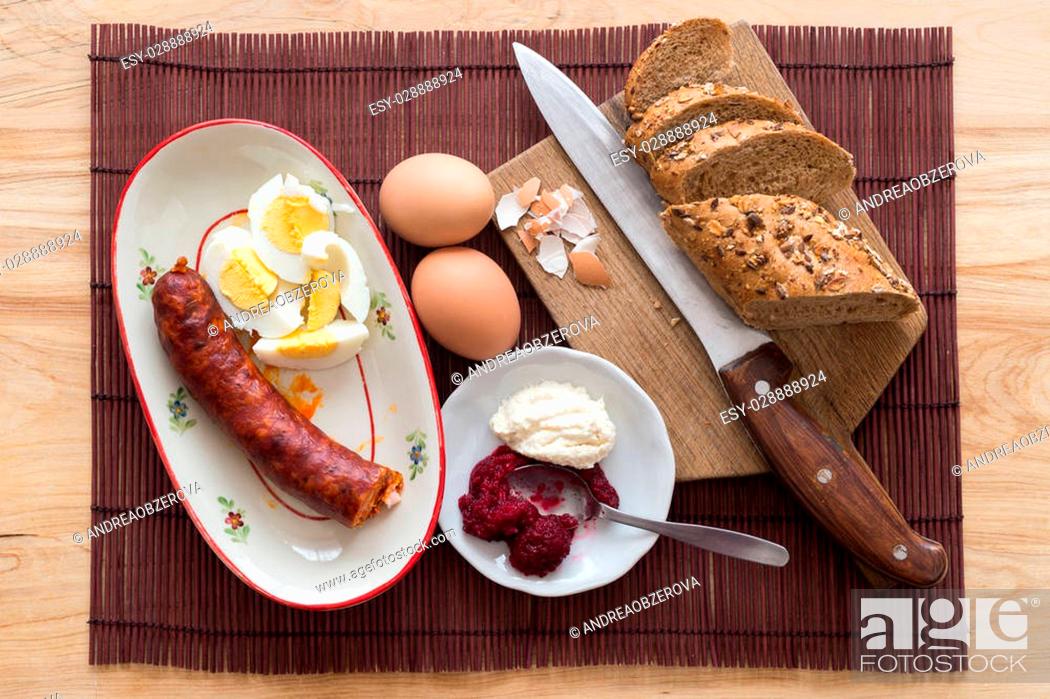 Stock Photo: Traditional easter meal in east Europe, view from above.