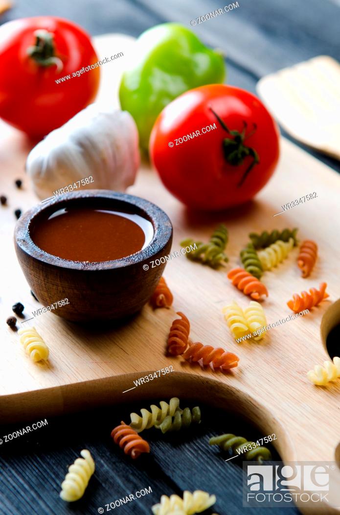 Stock Photo: Ingredients ready for italian pasta sauce.