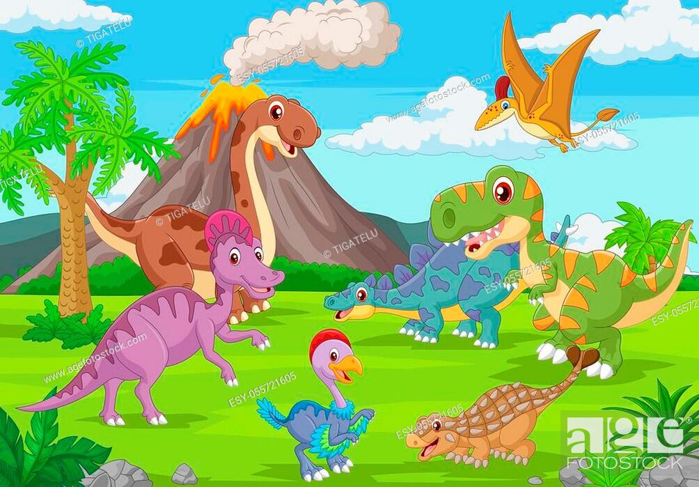 Vector illustration of Group of funny dinosaurs in the jungle, Stock  Vector, Vector And Low Budget Royalty Free Image. Pic. ESY-055721605 |  agefotostock