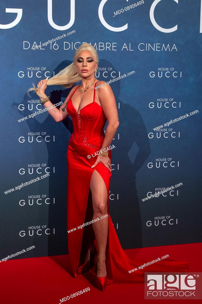 Stock Photo: American singer Lady Gaga attends the photocall of the Italian premiere of the film ""House Of Gucci"" at the Space Cinema Odeon.