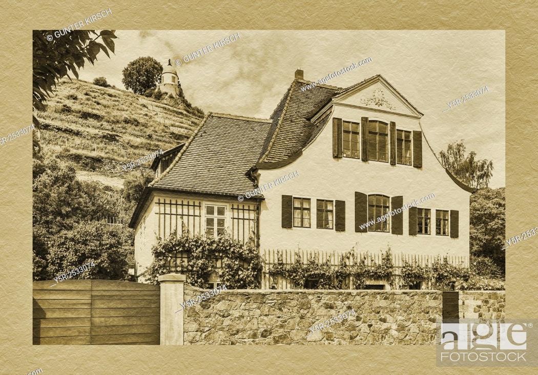 Stock Photo: House Fliegenwedel, Am Jacobstein 40, is a listed building and Baroque winegrower's House. It is located underneath the vineyards from Radebeul near Dresden.