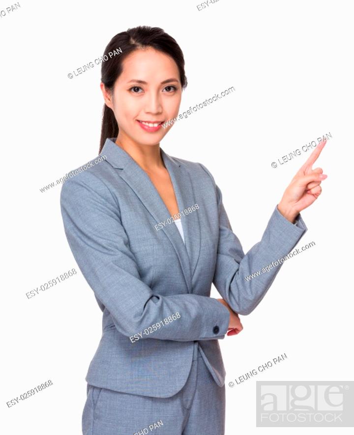 Imagen: Asian Young Businesswoman with finger point up.