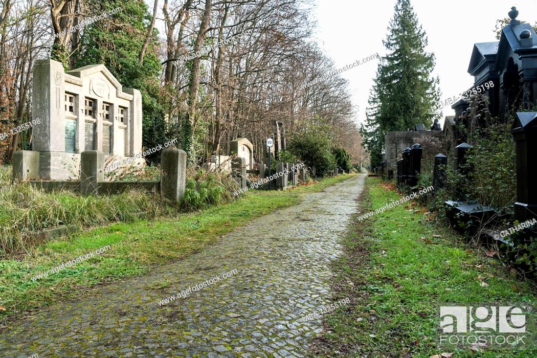 Stock Photo: Berlin, Jewish cemetery Berlin Weissensee, largest surviving Jewish cemetery in Europe, path to the north wall.