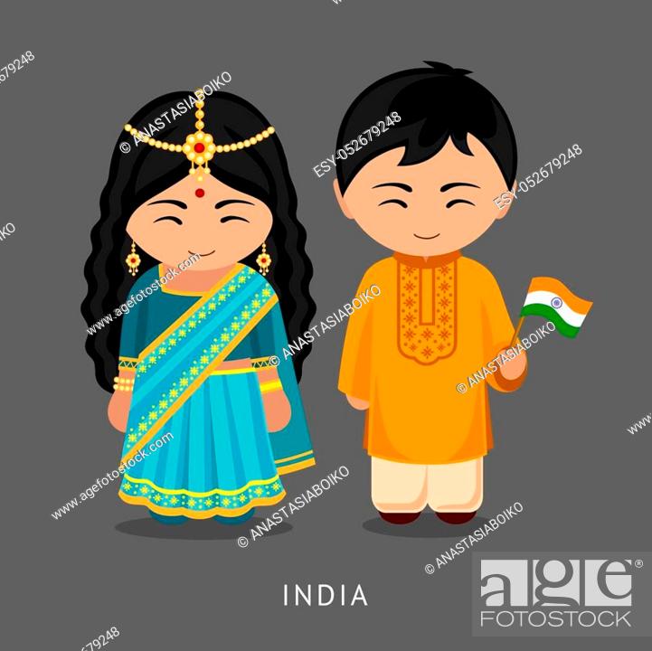 Indians in national dress with a flag. Man and woman in traditional  costume, Stock Vector, Vector And Low Budget Royalty Free Image. Pic.  ESY-052679248 | agefotostock