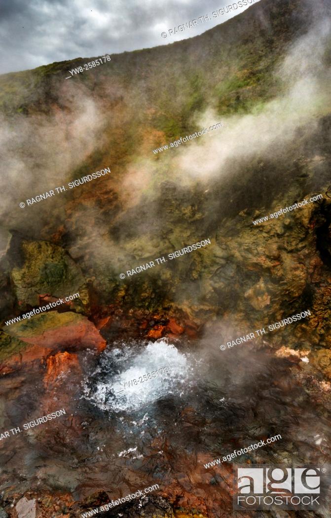 Stock Photo: Boiling water in Deildartunguhver geothermal hot spring, Borgarfjordur, Iceland.