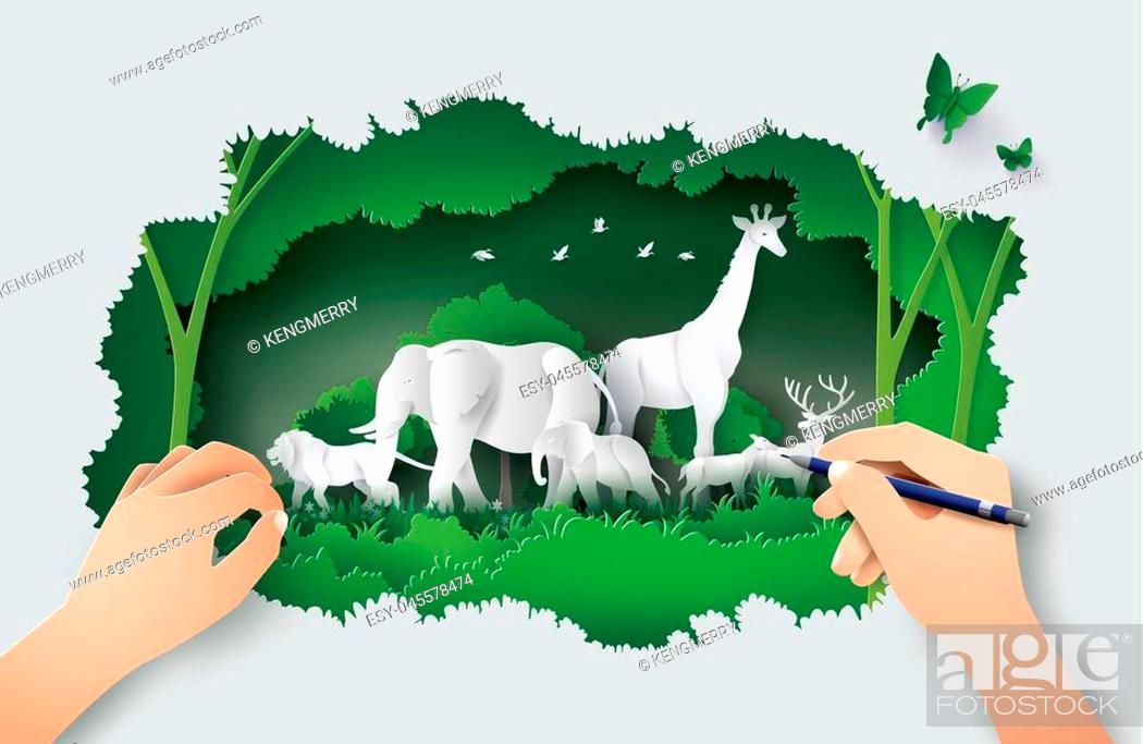 Concept of hand drawing with World Wildlife Day with the animal in forest,  Stock Photo, Picture And Low Budget Royalty Free Image. Pic. ESY-045578474  | agefotostock