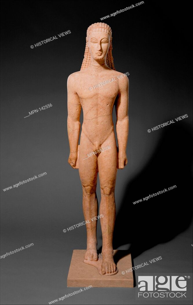 Photo de stock: Marble statue of a kouros (youth). Period: Archaic; Date: ca. 590-580 B.C; Culture: Greek, Attic; Medium: Marble, Naxian; Dimensions: H.