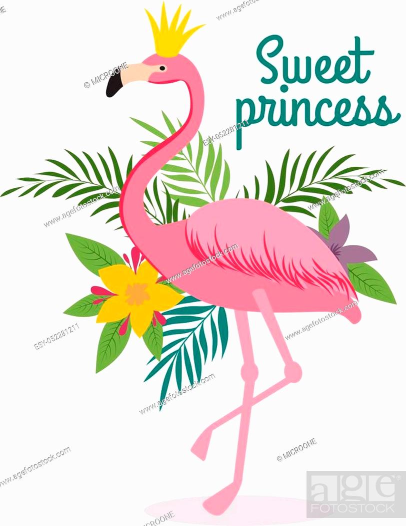 Cute cartoon pink flamingo queen with crown. Sweet dreams girly vector  greeting card, Stock Vector, Vector And Low Budget Royalty Free Image. Pic.  ESY-052281211 | agefotostock