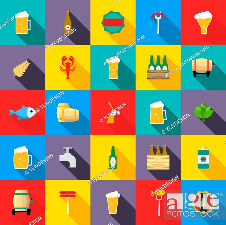 Stock Photo: Beer icons set in flat style for any design.
