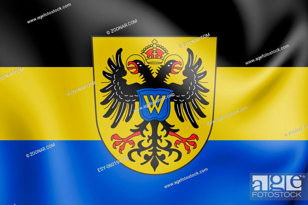 Stock Photo: 3D Flag of Donauwoerth (Bavaria), Germany. 3D Illustration.