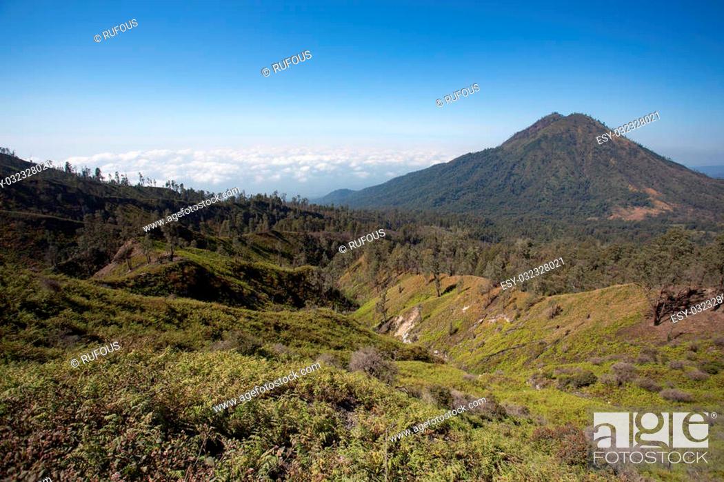 Imagen: View from the tropical forest with path to the volcano Kawah Ijen, East Java, Indoneisa.