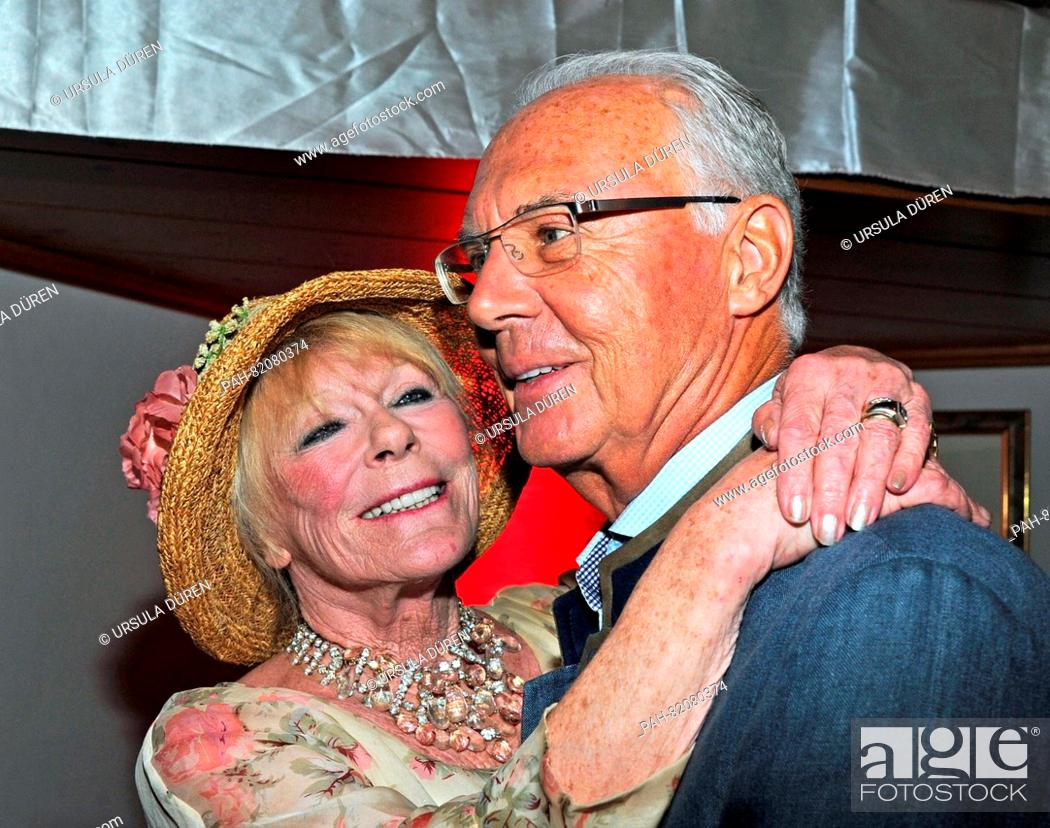 Stock Photo: Actress Elke Sommer and football legend Franz Beckenbauer pose at the get-together of the Bavarian evening in the context of the 29th Kaiser Cup golf tournament.