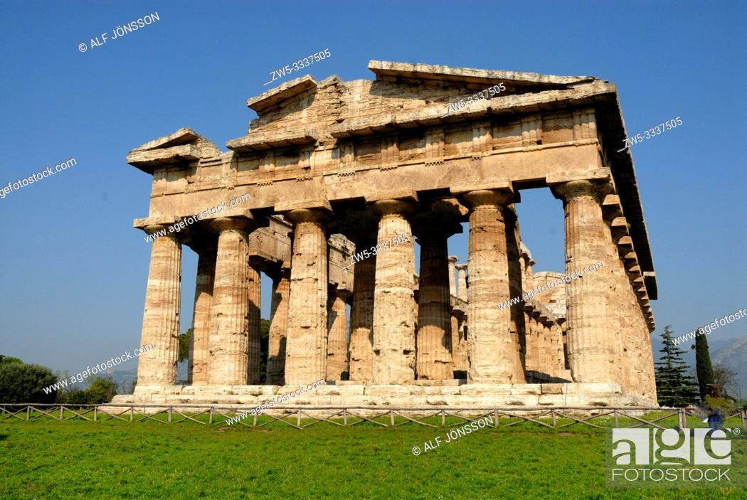 Stock Photo: Greek temple, Temple of Neptune in Paestum, Campania, Italy, Europe.