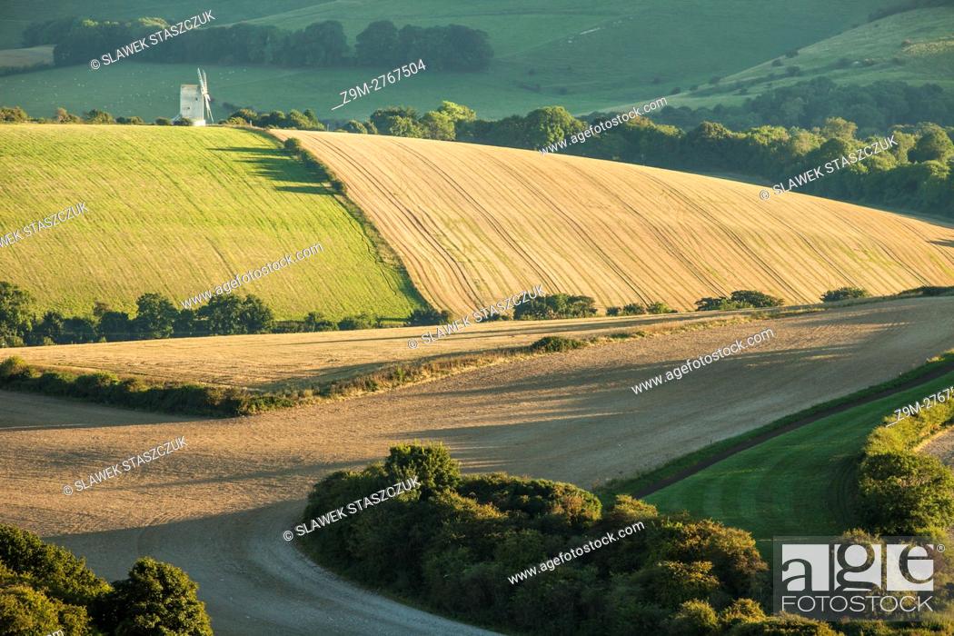 Stock Photo: Late summer evening in South Downs National Park near Lewes, East Sussex, England.
